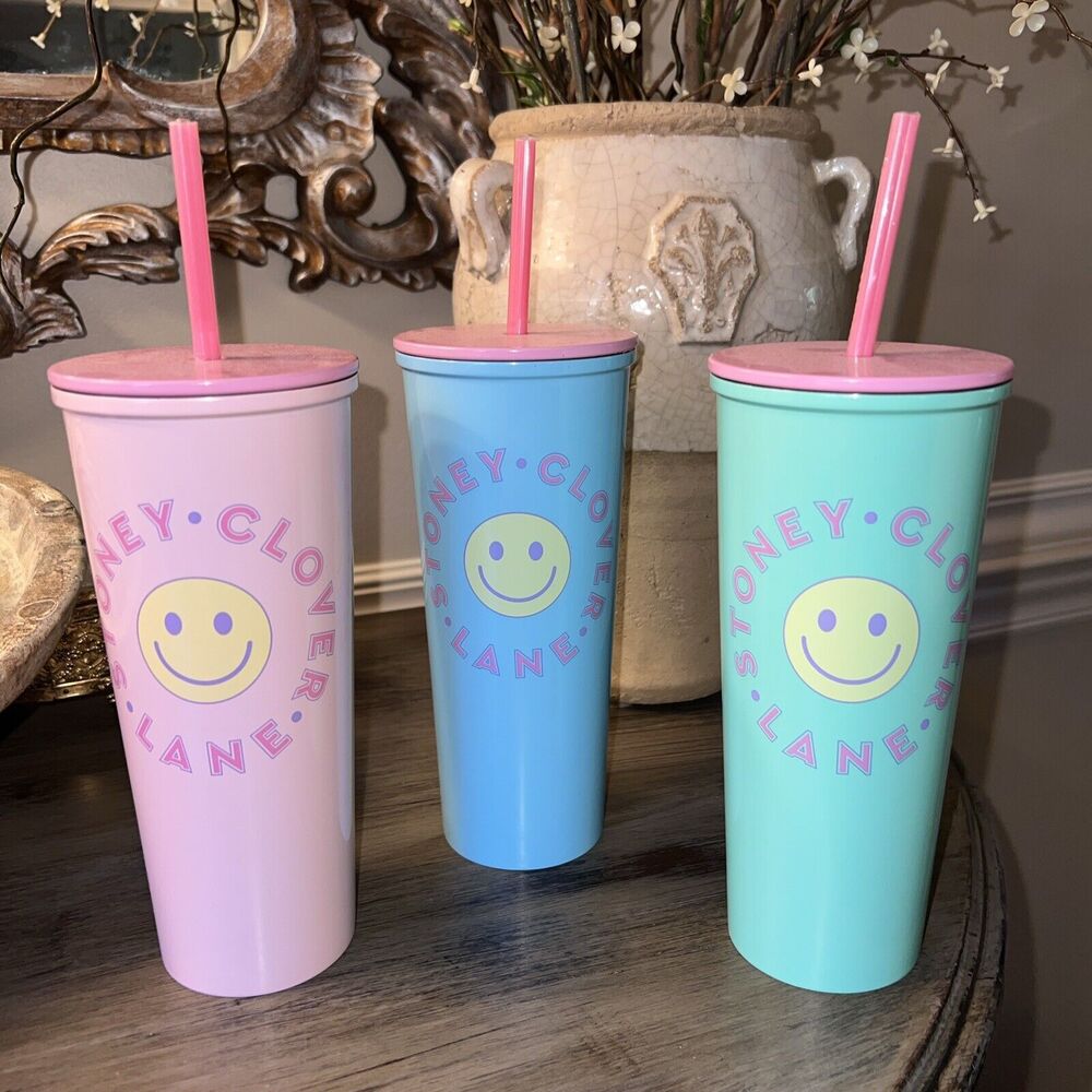 Set Of 3 Stoney Clover Lane X Target Tumbler W/ Straw Cup Pink Blue Yellow 23oz